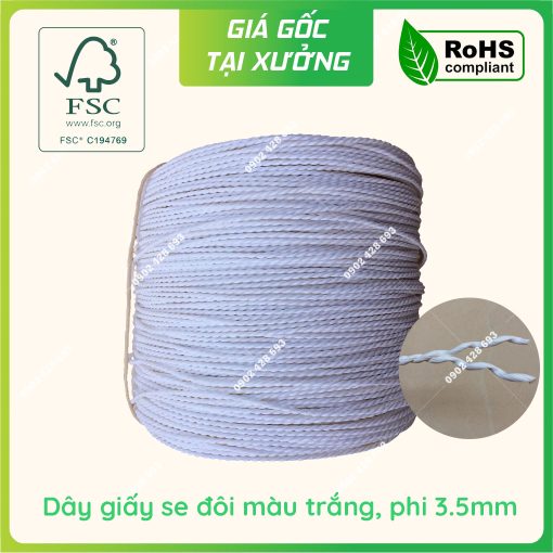 Dây giấy xoắn tròn 2 sợi màu trắng