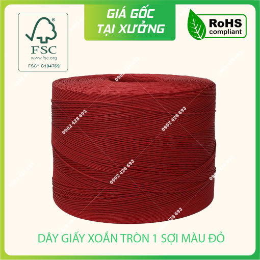 Dây giấy xoắn tròn 1 sợi màu đỏ